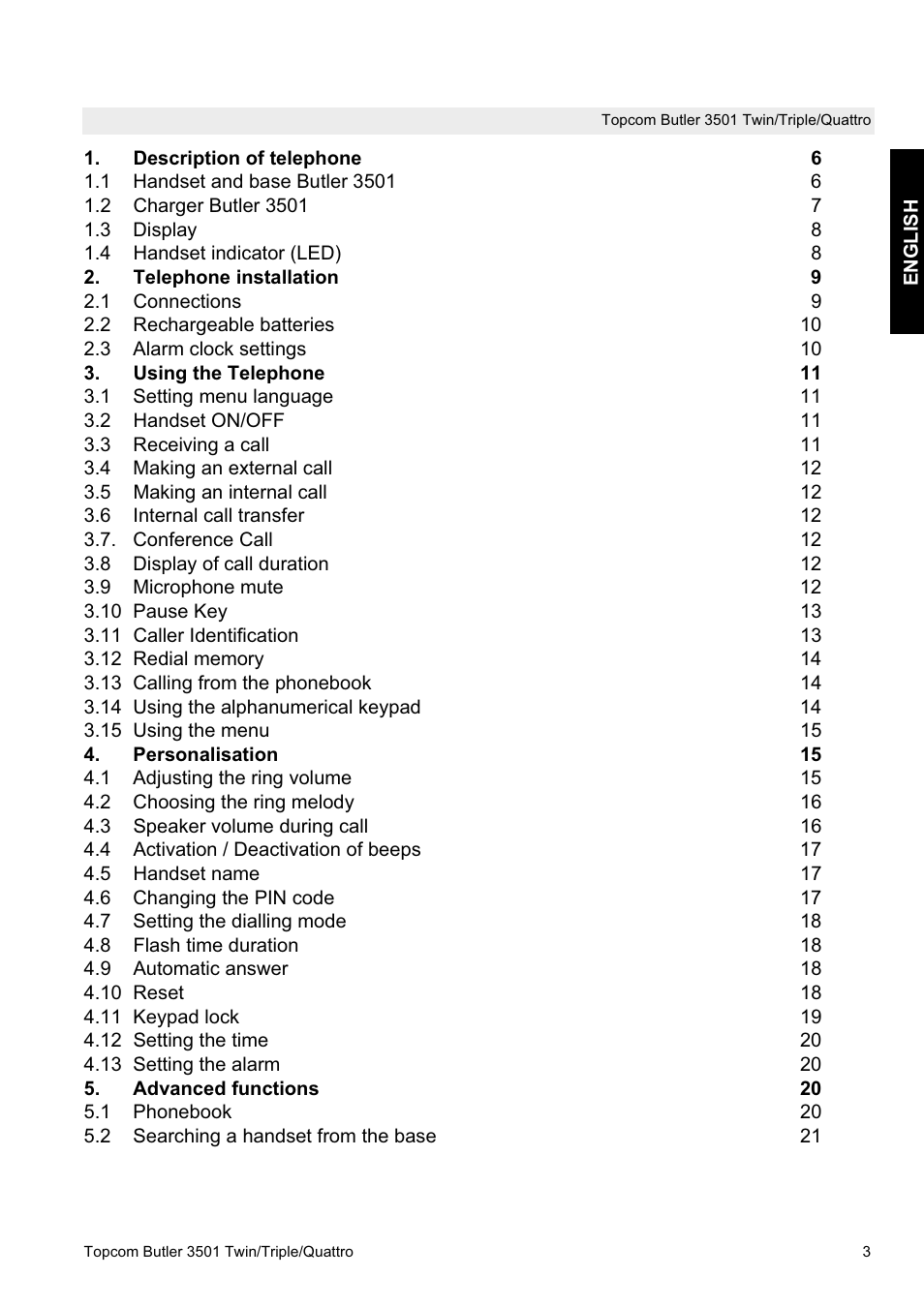 Topcom Butler 3501 User Manual | Page 3 / 28