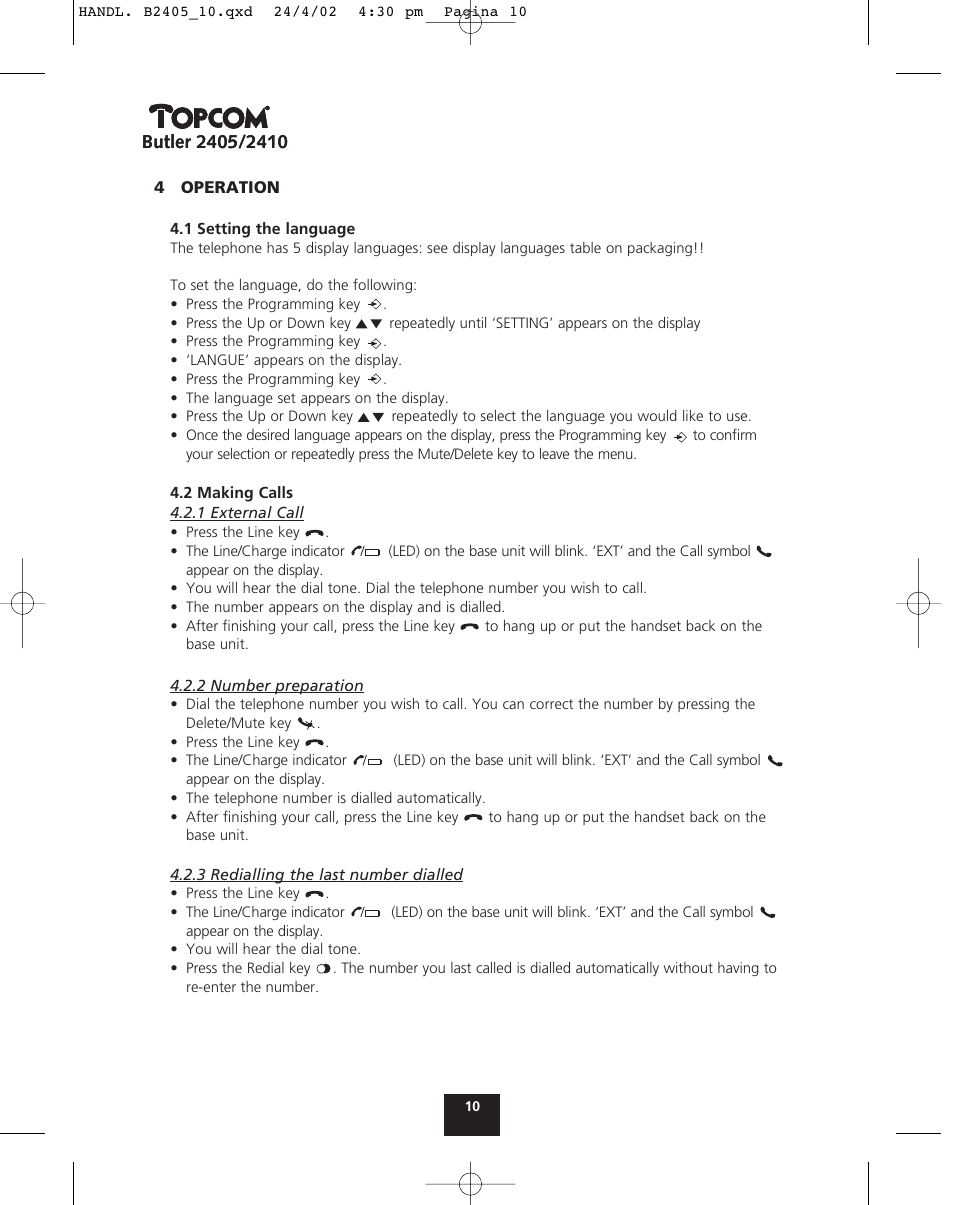 Topcom BUTLER 2410 User Manual | Page 10 / 116