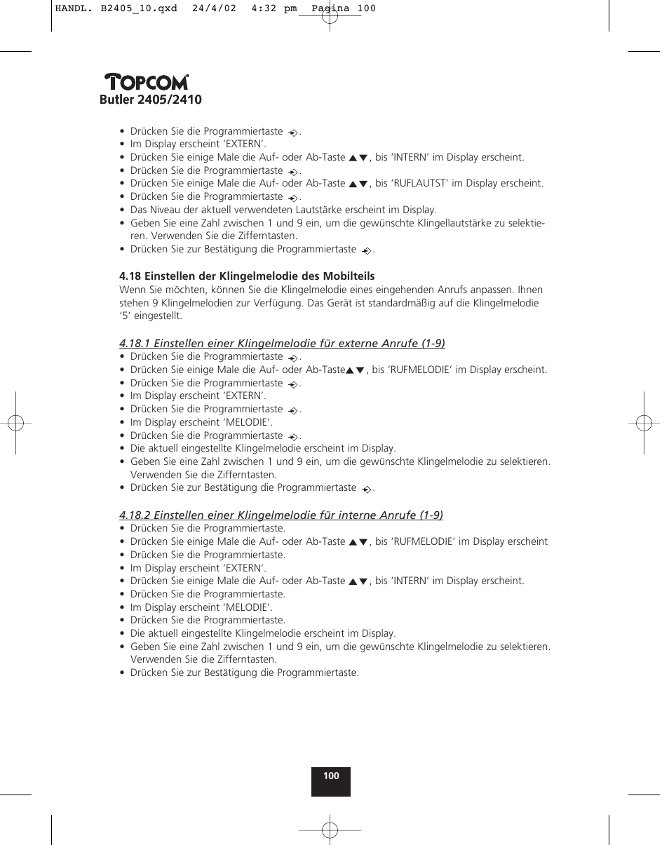 Topcom BUTLER 2410 User Manual | Page 100 / 116