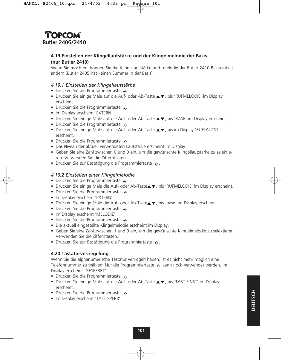 Topcom BUTLER 2410 User Manual | Page 101 / 116