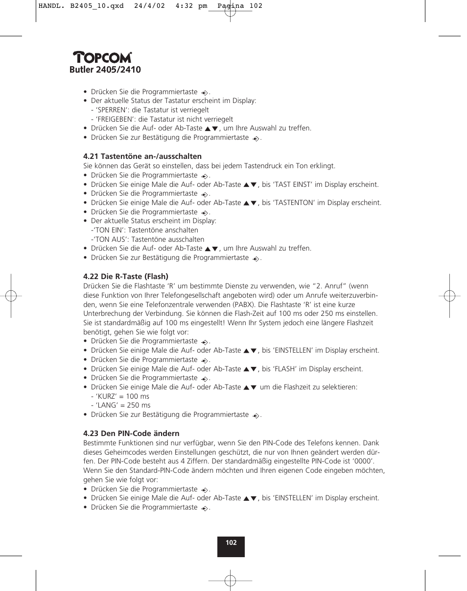 Topcom BUTLER 2410 User Manual | Page 102 / 116