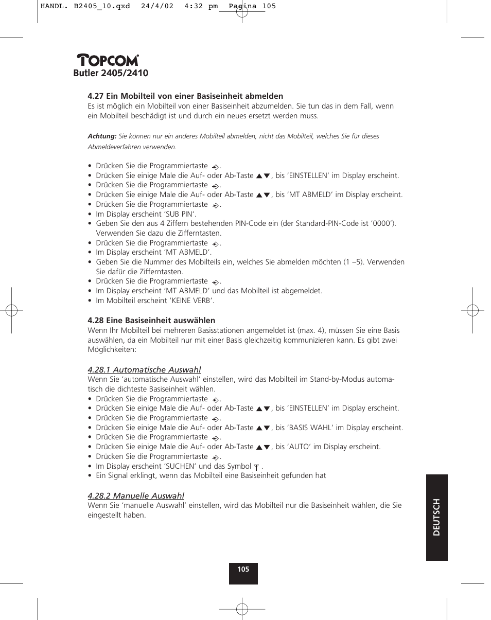 Topcom BUTLER 2410 User Manual | Page 105 / 116