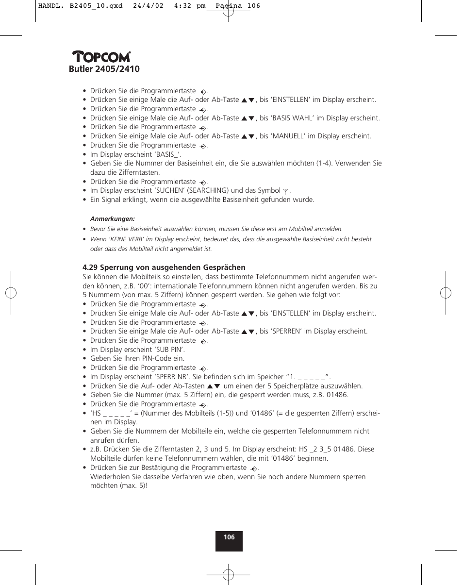 Topcom BUTLER 2410 User Manual | Page 106 / 116