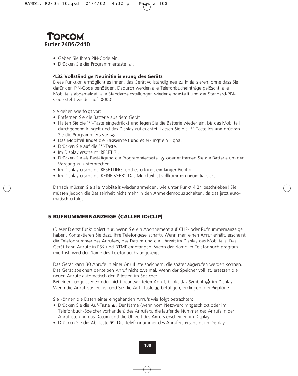 Topcom BUTLER 2410 User Manual | Page 108 / 116