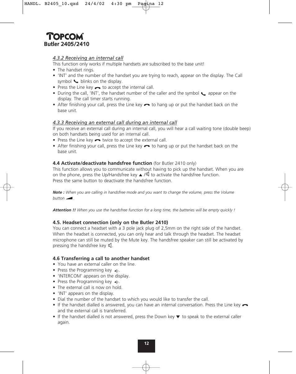 Topcom BUTLER 2410 User Manual | Page 12 / 116