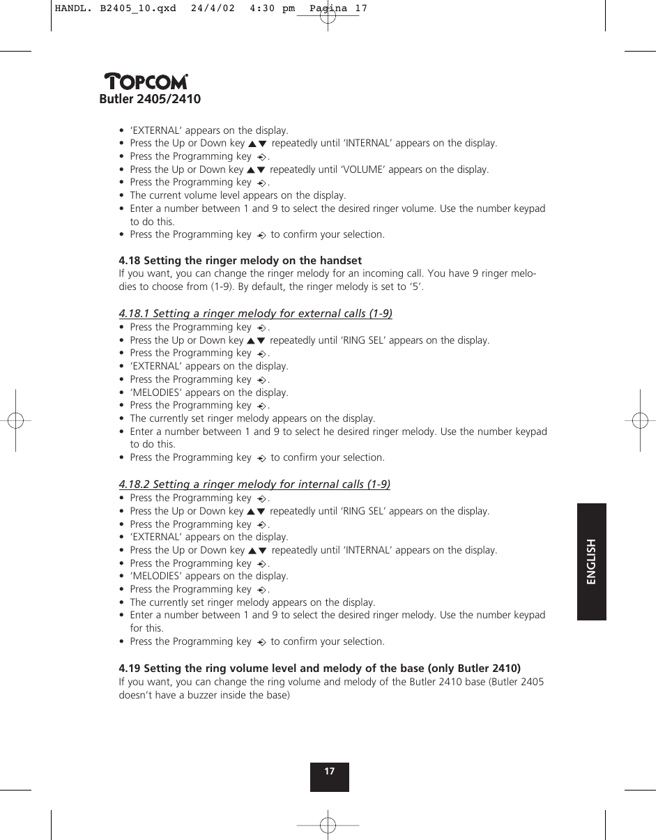 Topcom BUTLER 2410 User Manual | Page 17 / 116