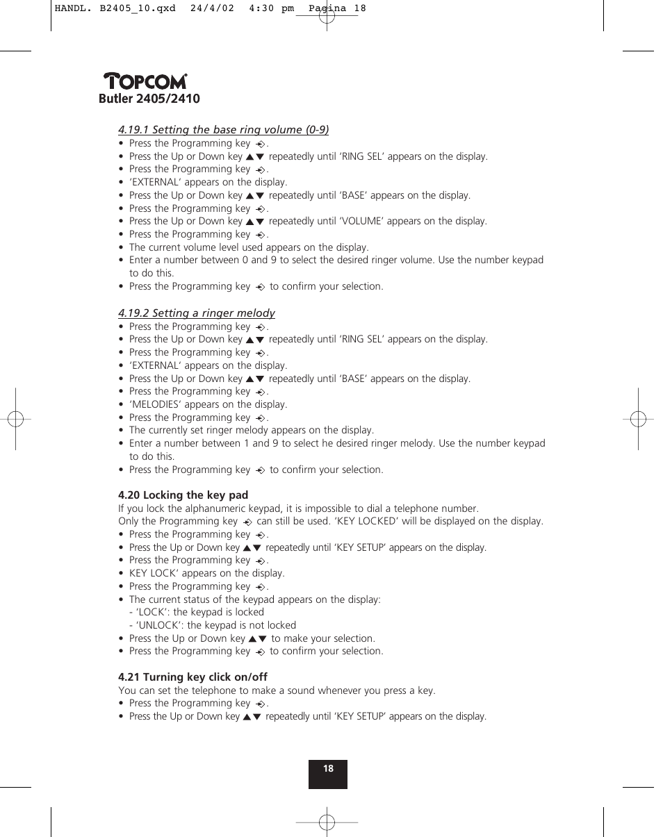 Topcom BUTLER 2410 User Manual | Page 18 / 116