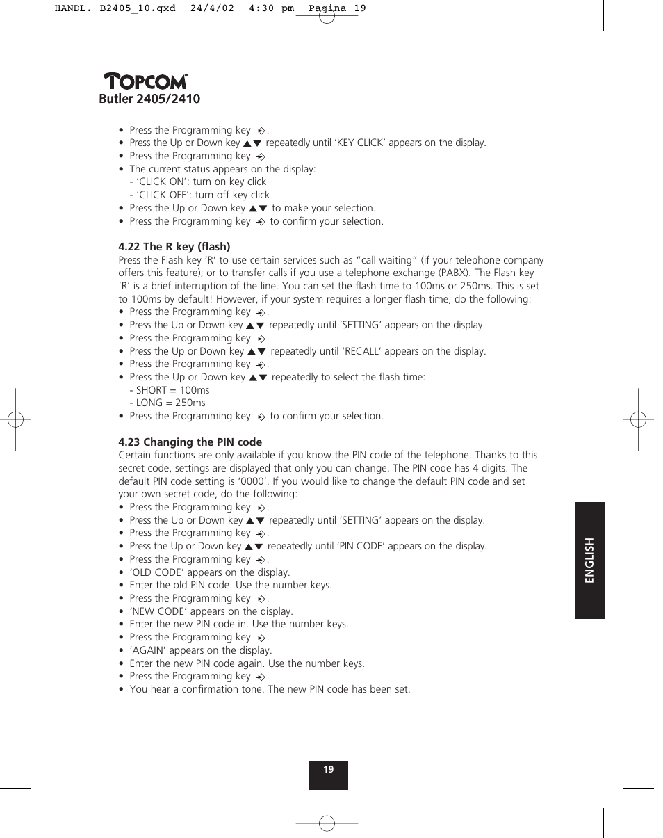 Topcom BUTLER 2410 User Manual | Page 19 / 116