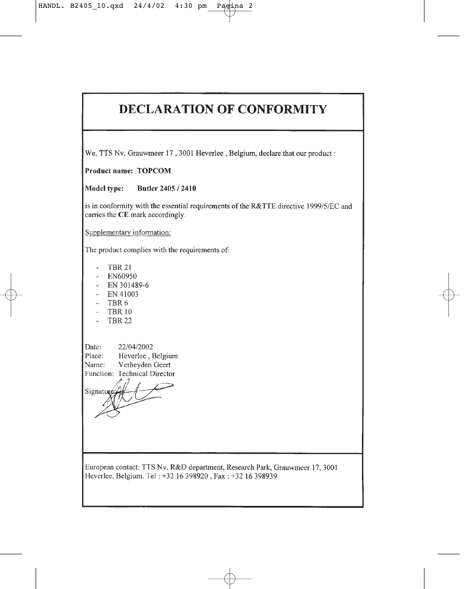 Topcom BUTLER 2410 User Manual | Page 2 / 116