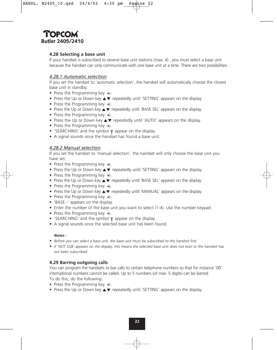 Topcom BUTLER 2410 User Manual | Page 22 / 116