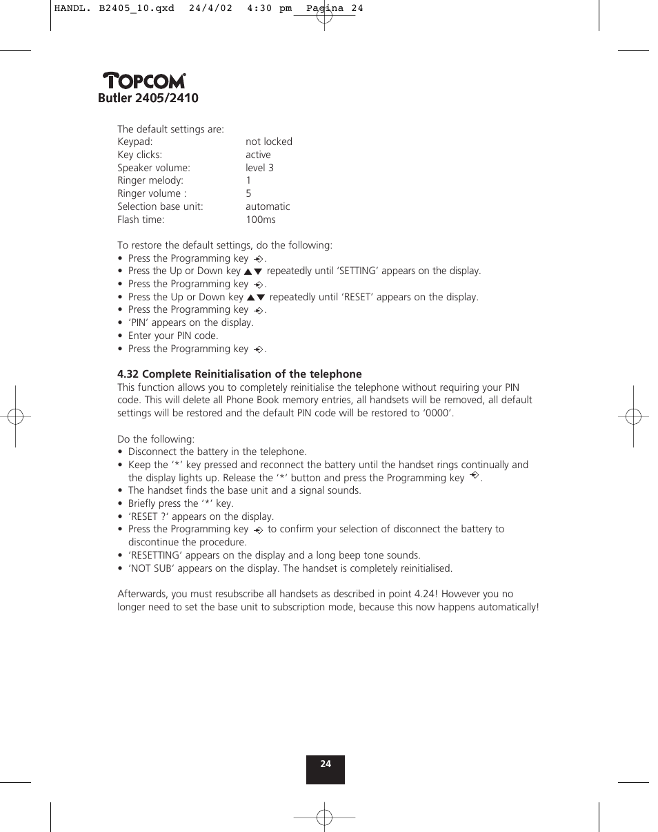 Topcom BUTLER 2410 User Manual | Page 24 / 116