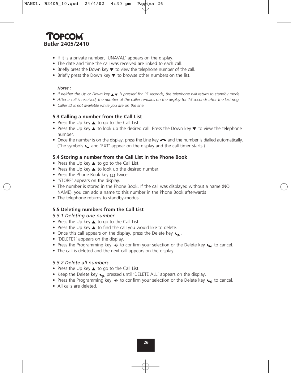 Topcom BUTLER 2410 User Manual | Page 26 / 116
