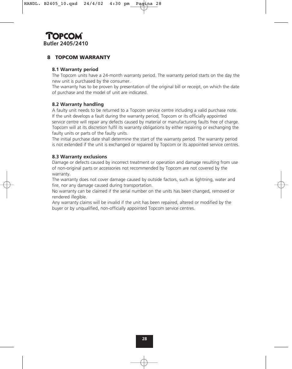 Topcom BUTLER 2410 User Manual | Page 28 / 116