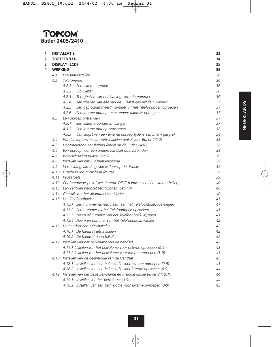 Topcom BUTLER 2410 User Manual | Page 31 / 116