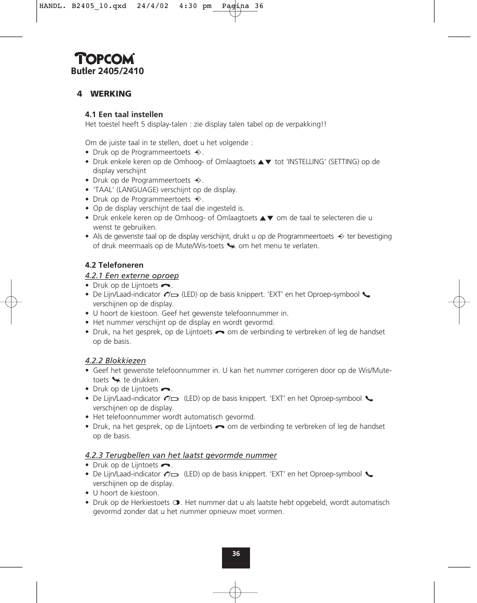 Topcom BUTLER 2410 User Manual | Page 36 / 116