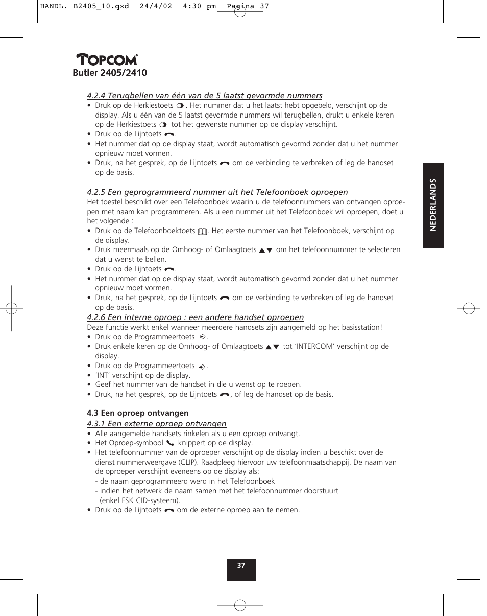 Topcom BUTLER 2410 User Manual | Page 37 / 116