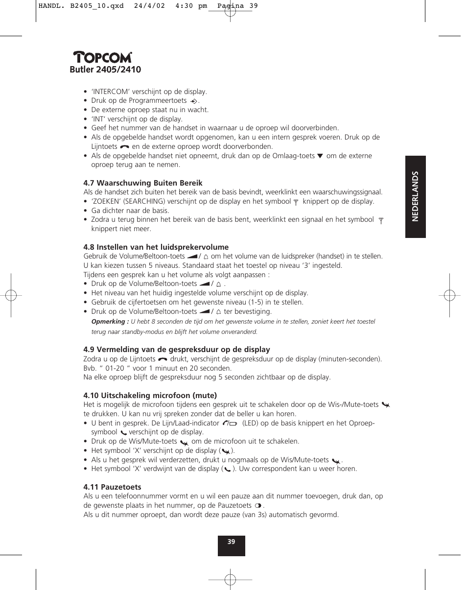Topcom BUTLER 2410 User Manual | Page 39 / 116