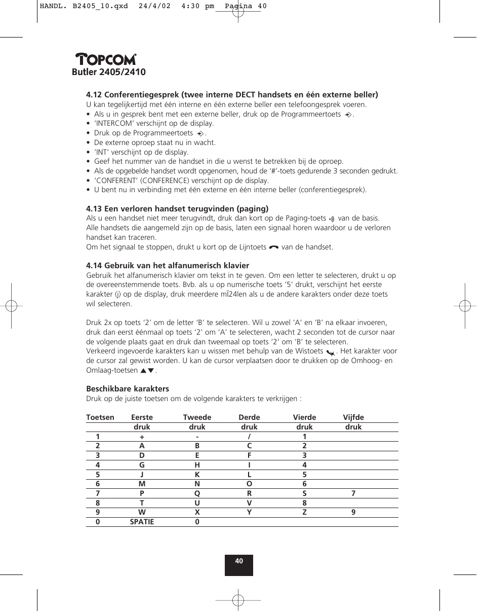 Topcom BUTLER 2410 User Manual | Page 40 / 116