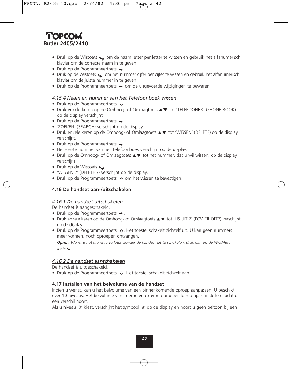 Topcom BUTLER 2410 User Manual | Page 42 / 116