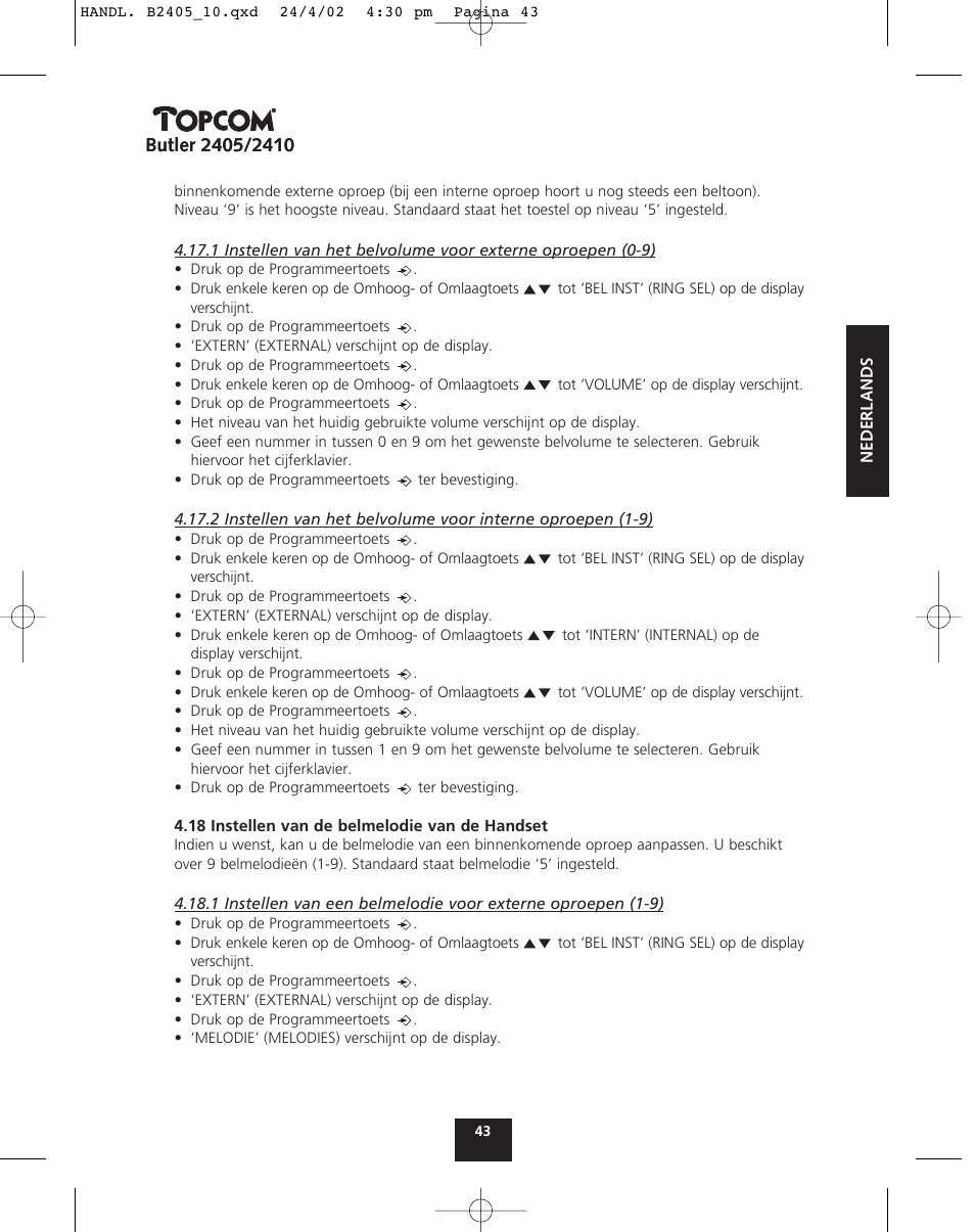 Topcom BUTLER 2410 User Manual | Page 43 / 116