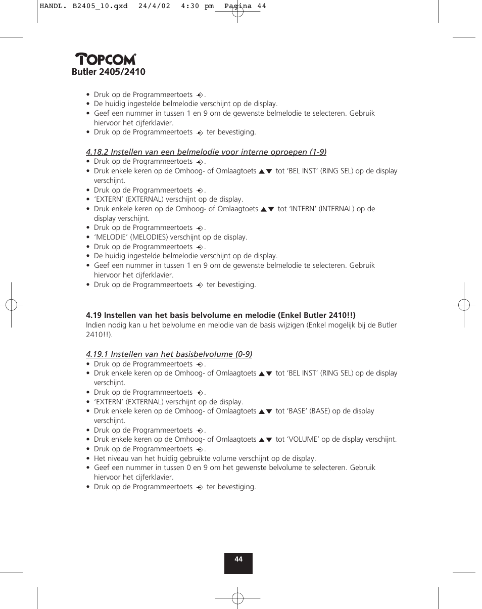Topcom BUTLER 2410 User Manual | Page 44 / 116