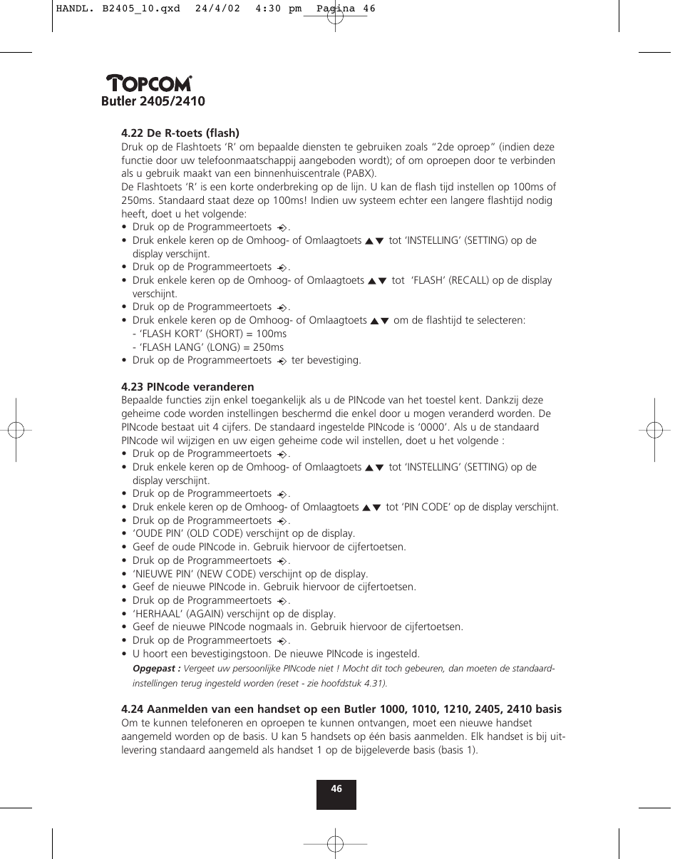 Topcom BUTLER 2410 User Manual | Page 46 / 116