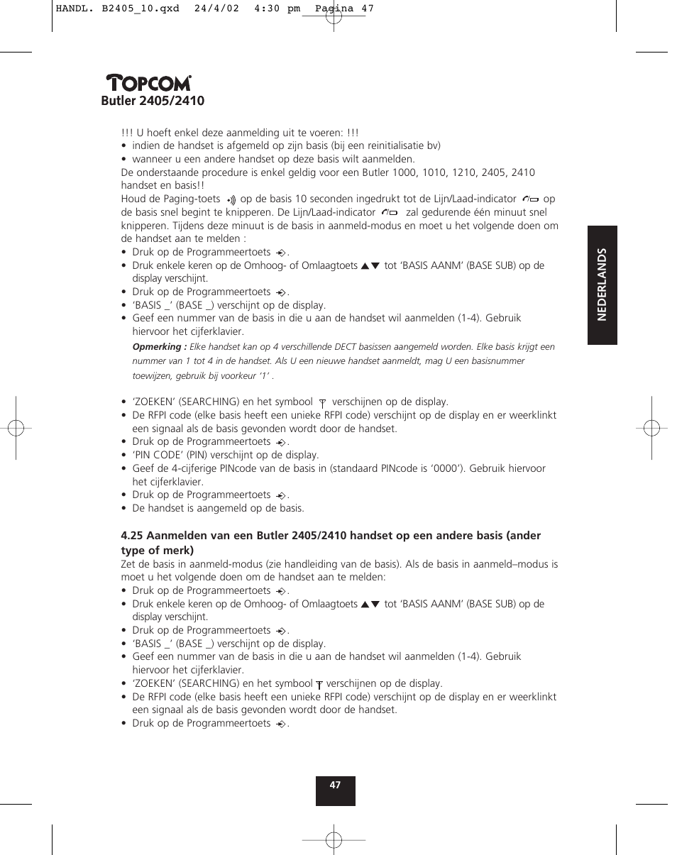 Topcom BUTLER 2410 User Manual | Page 47 / 116