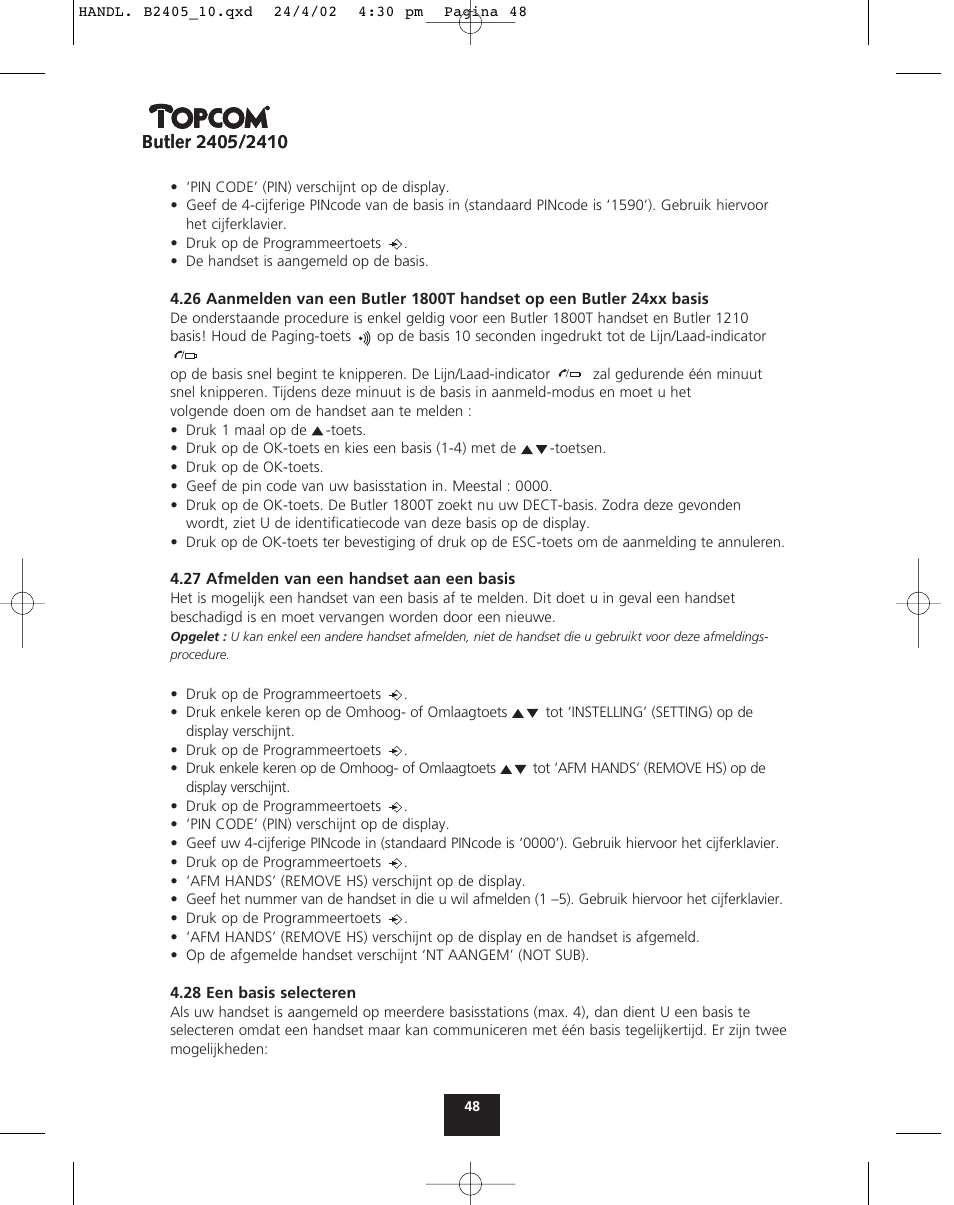Topcom BUTLER 2410 User Manual | Page 48 / 116
