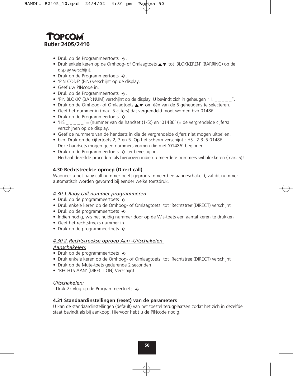 Topcom BUTLER 2410 User Manual | Page 50 / 116
