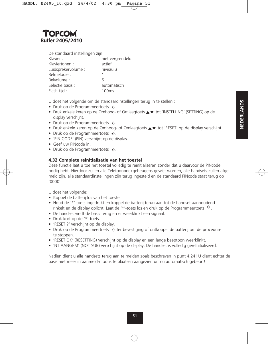 Topcom BUTLER 2410 User Manual | Page 51 / 116