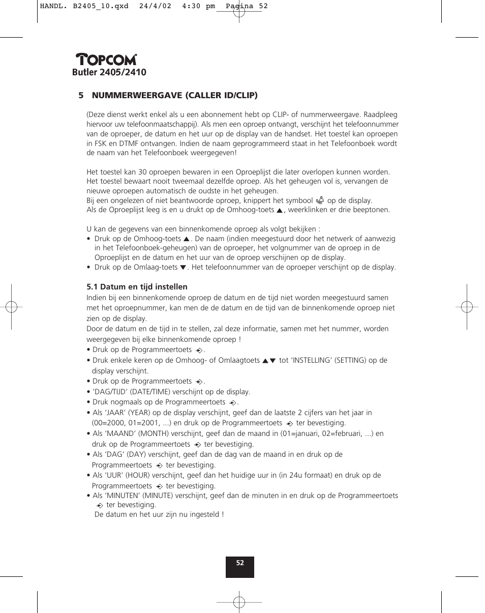 Topcom BUTLER 2410 User Manual | Page 52 / 116