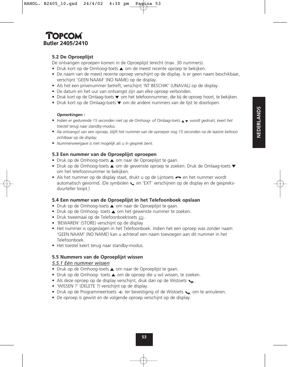Topcom BUTLER 2410 User Manual | Page 53 / 116