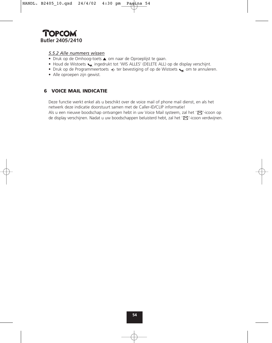 Topcom BUTLER 2410 User Manual | Page 54 / 116