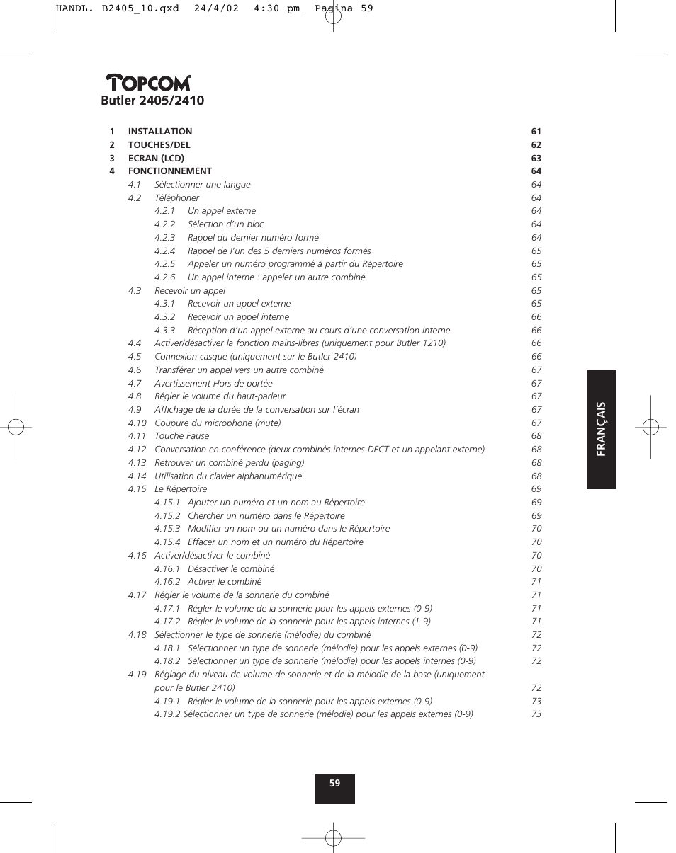 Topcom BUTLER 2410 User Manual | Page 59 / 116