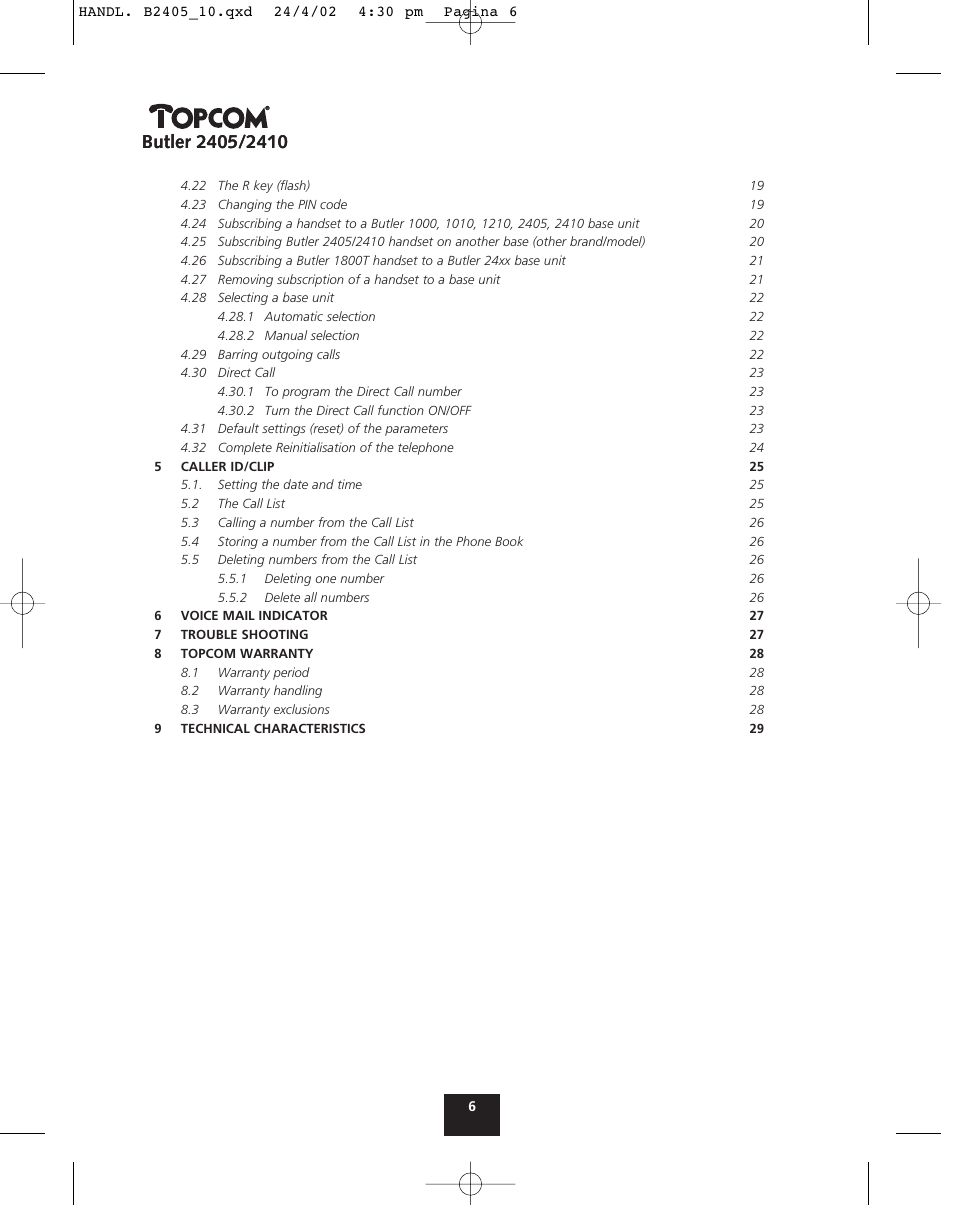 Topcom BUTLER 2410 User Manual | Page 6 / 116