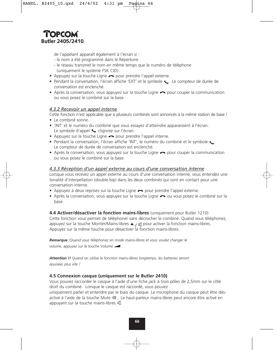 Topcom BUTLER 2410 User Manual | Page 66 / 116