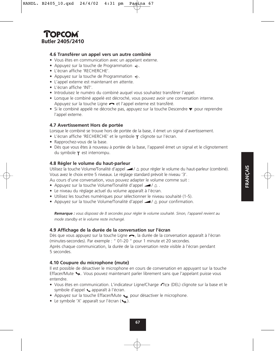 Topcom BUTLER 2410 User Manual | Page 67 / 116