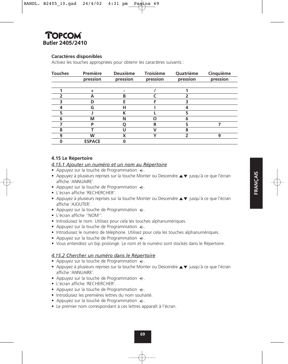 Topcom BUTLER 2410 User Manual | Page 69 / 116