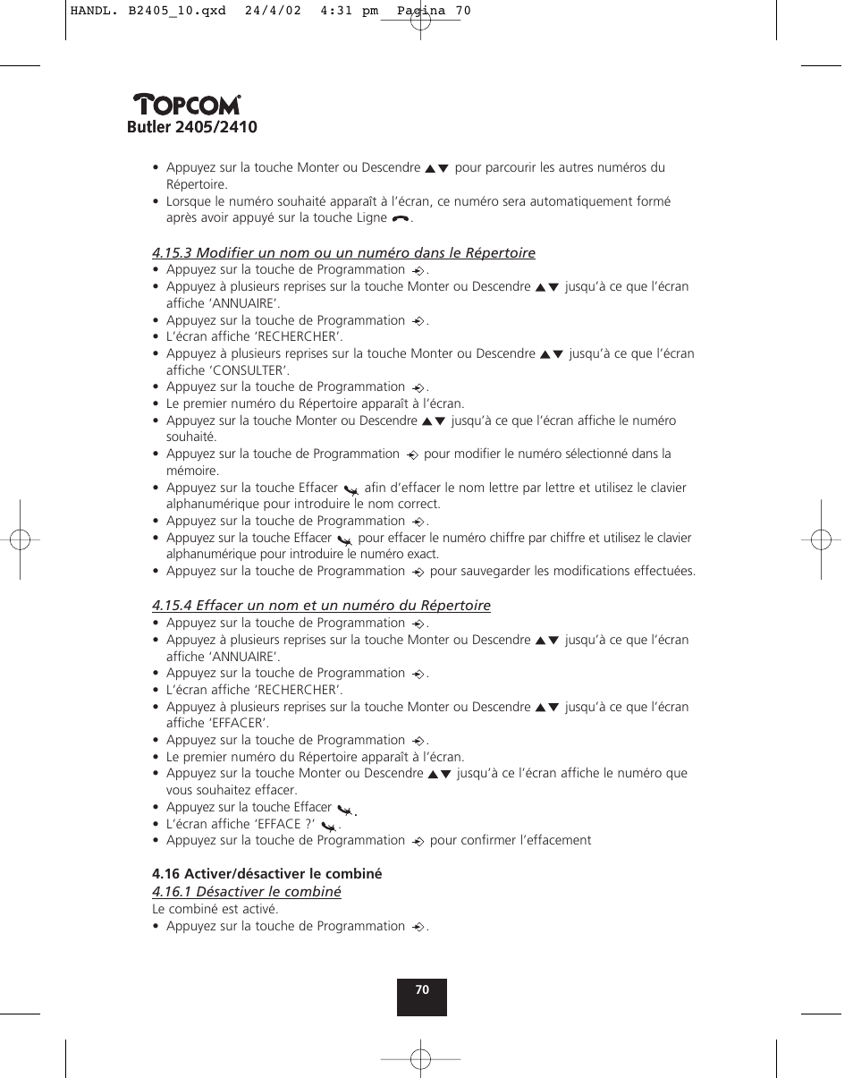 Topcom BUTLER 2410 User Manual | Page 70 / 116