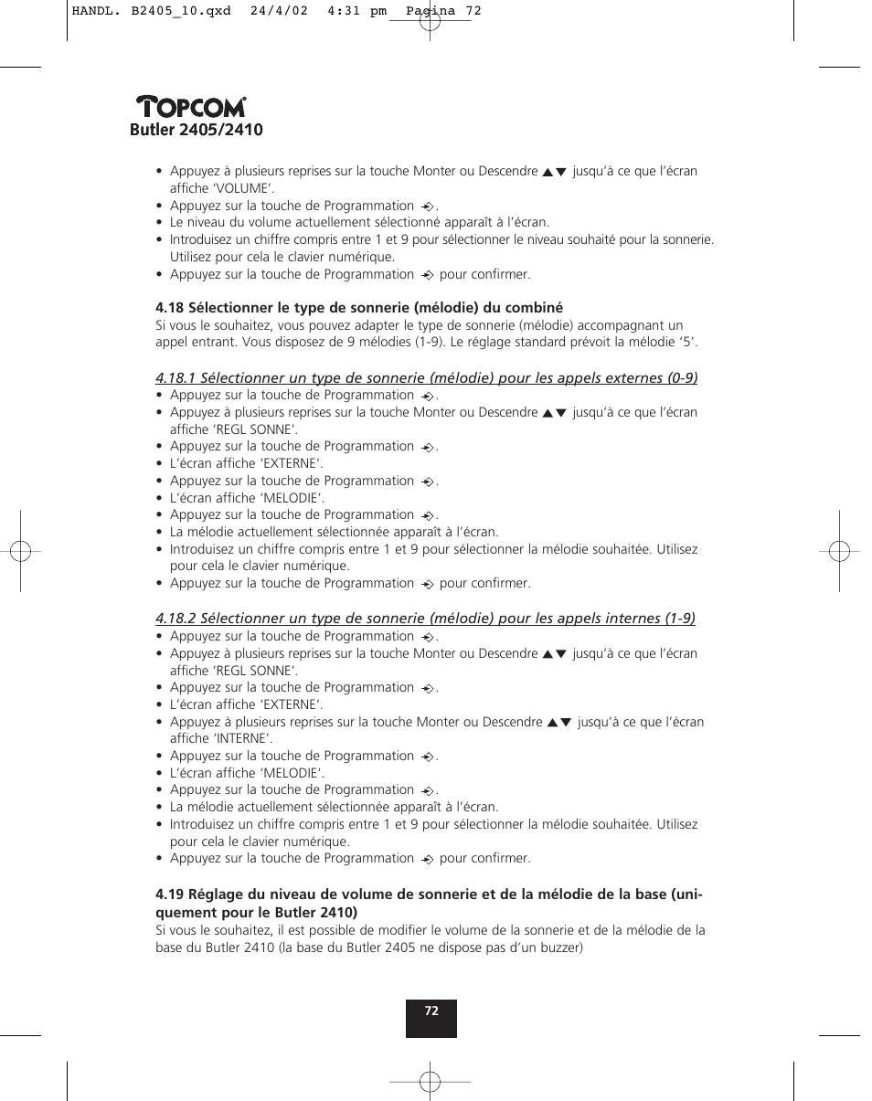 Topcom BUTLER 2410 User Manual | Page 72 / 116