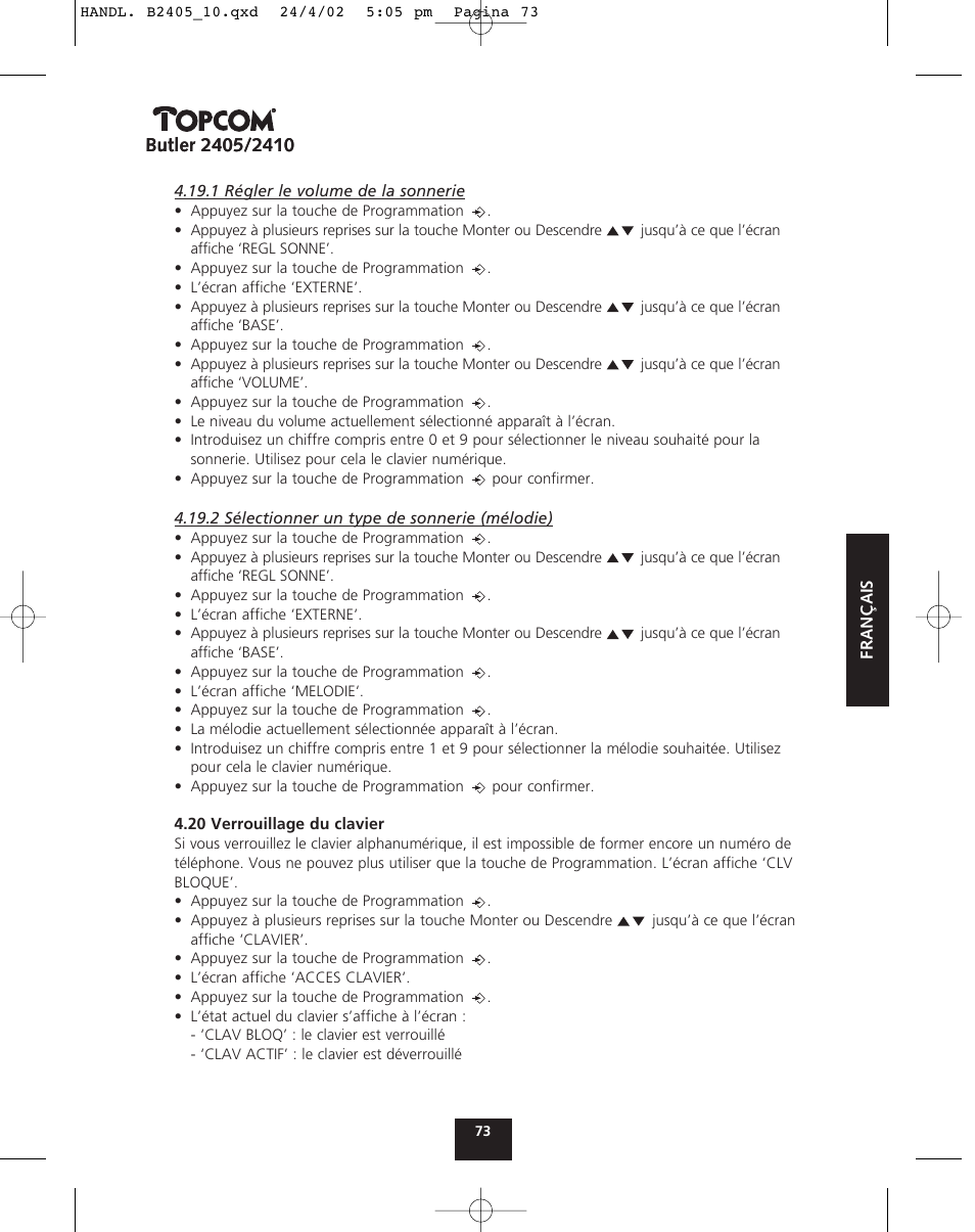 Topcom BUTLER 2410 User Manual | Page 73 / 116