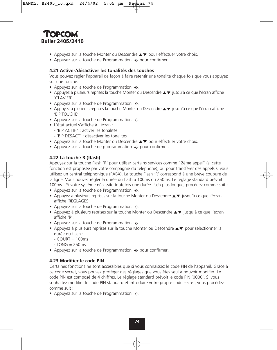 Topcom BUTLER 2410 User Manual | Page 74 / 116