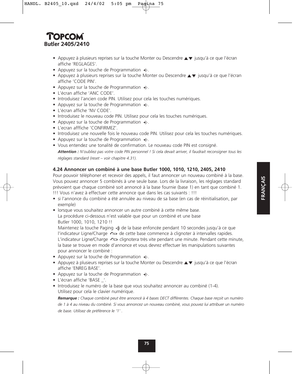 Topcom BUTLER 2410 User Manual | Page 75 / 116