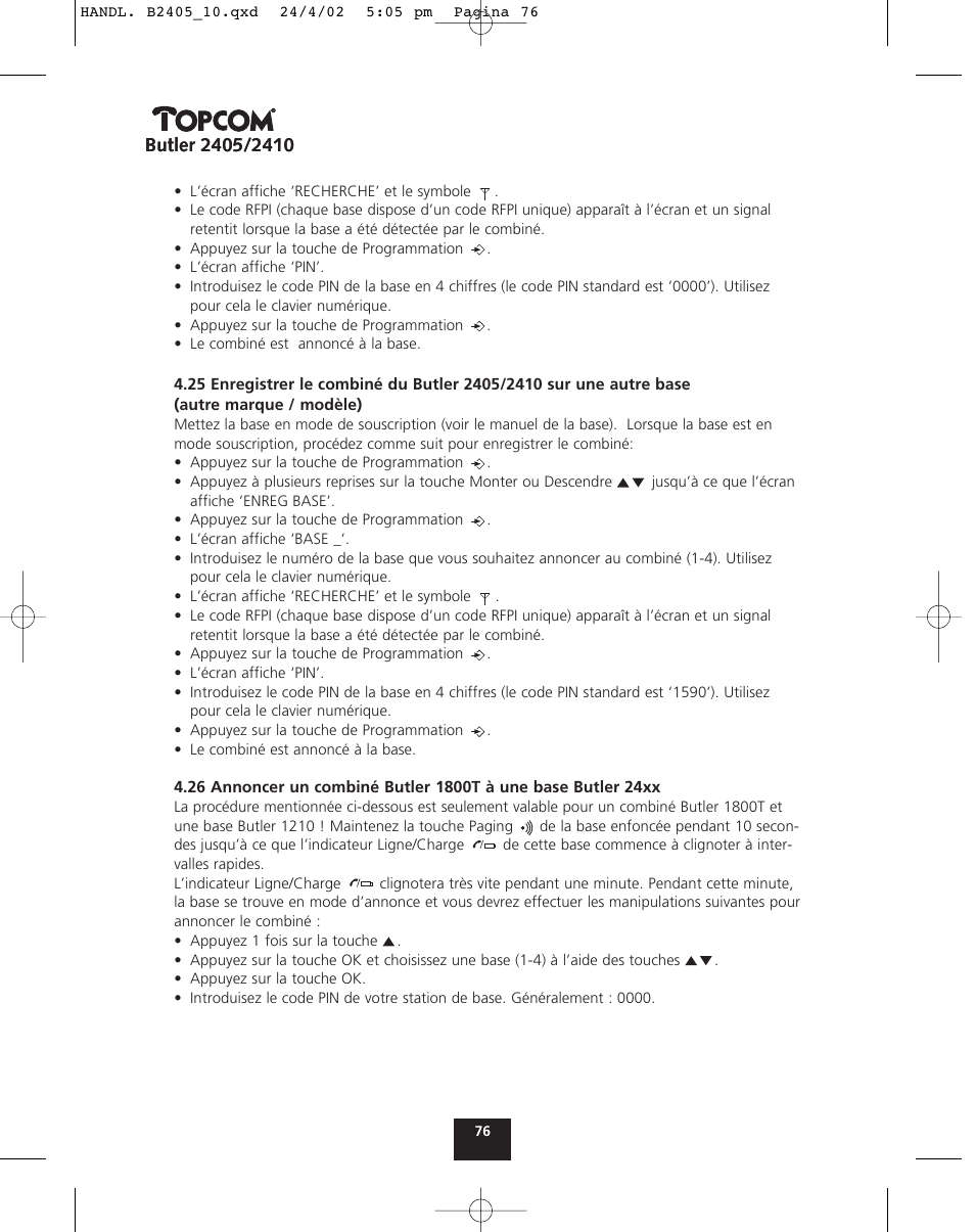Topcom BUTLER 2410 User Manual | Page 76 / 116
