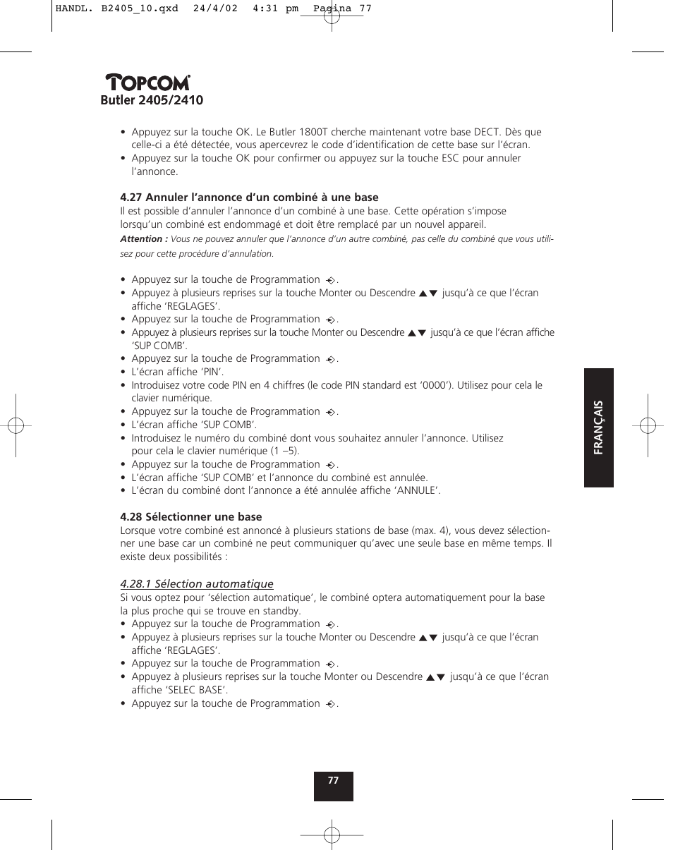 Topcom BUTLER 2410 User Manual | Page 77 / 116