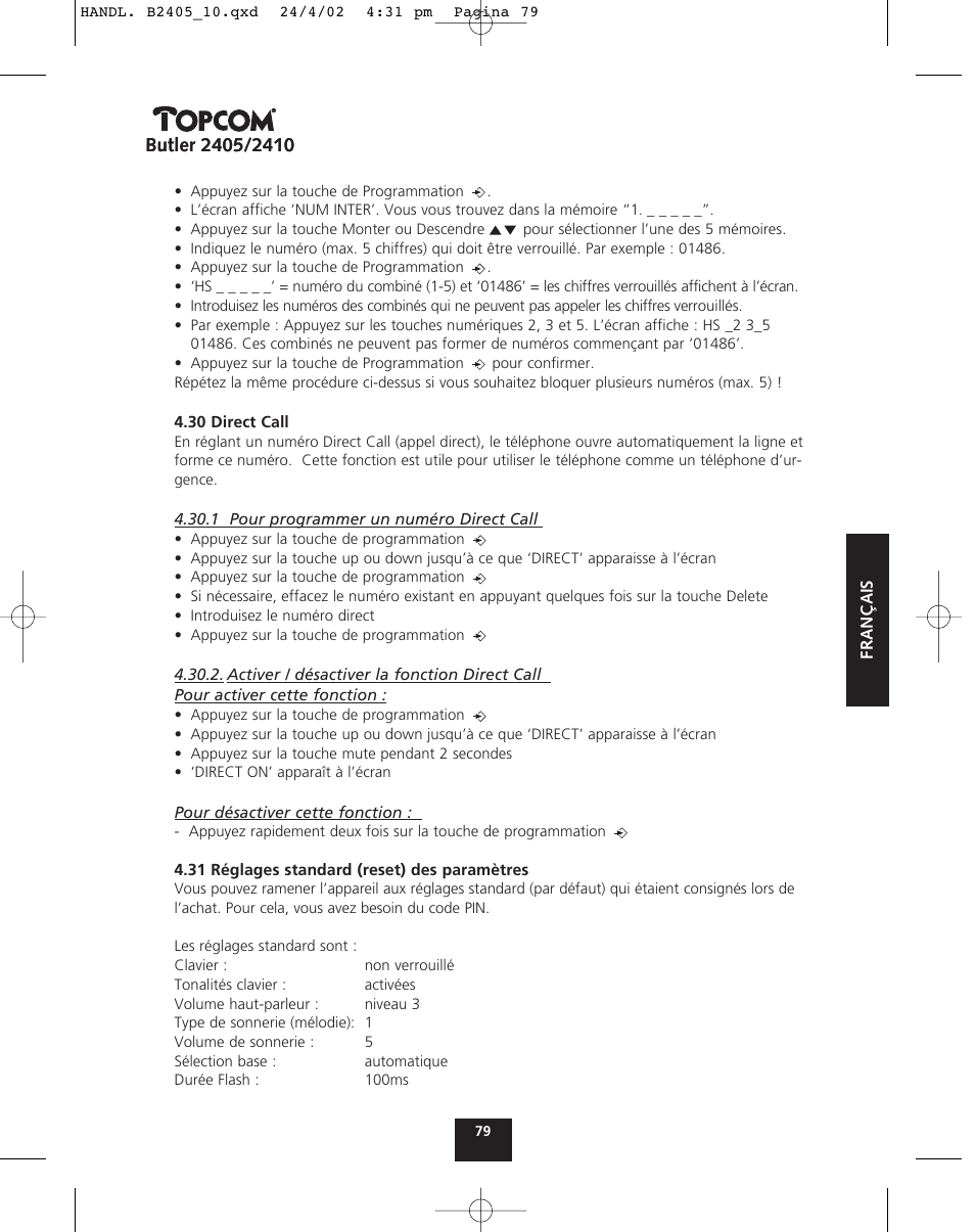 Topcom BUTLER 2410 User Manual | Page 79 / 116