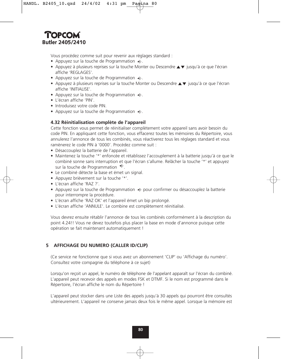 Topcom BUTLER 2410 User Manual | Page 80 / 116
