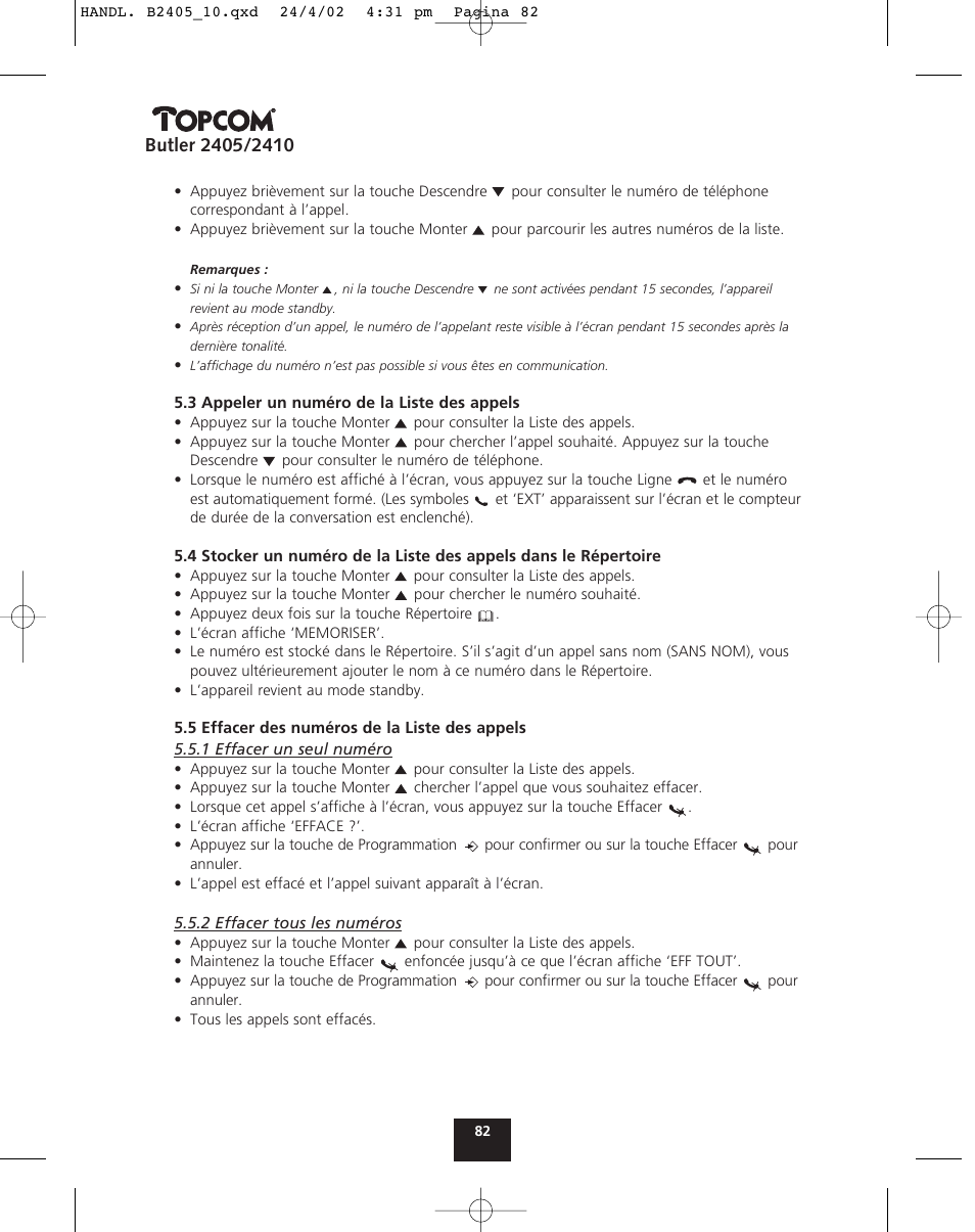 Topcom BUTLER 2410 User Manual | Page 82 / 116