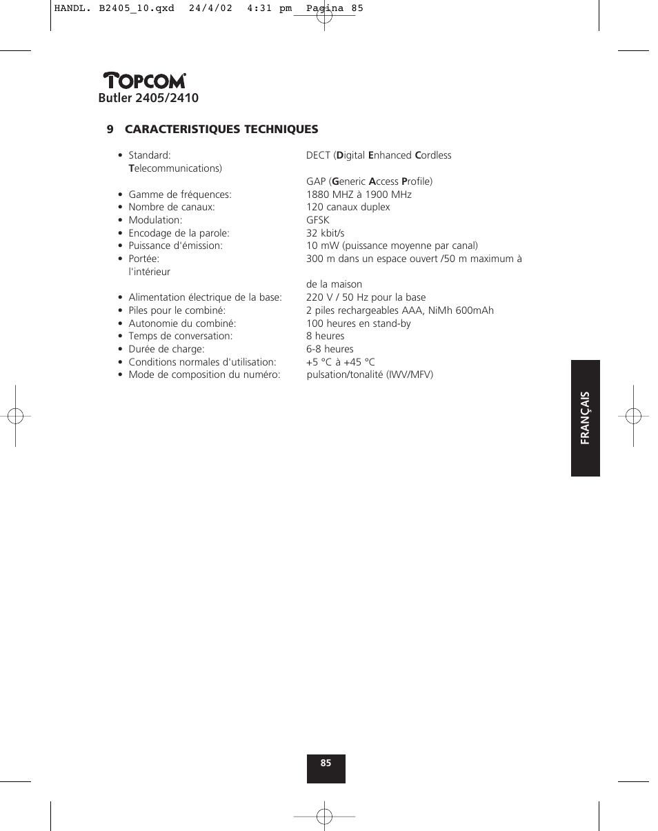Topcom BUTLER 2410 User Manual | Page 85 / 116