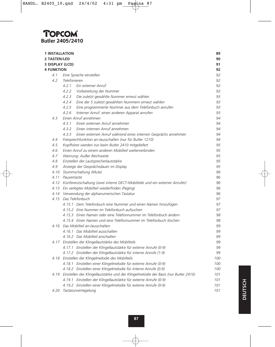 Topcom BUTLER 2410 User Manual | Page 87 / 116